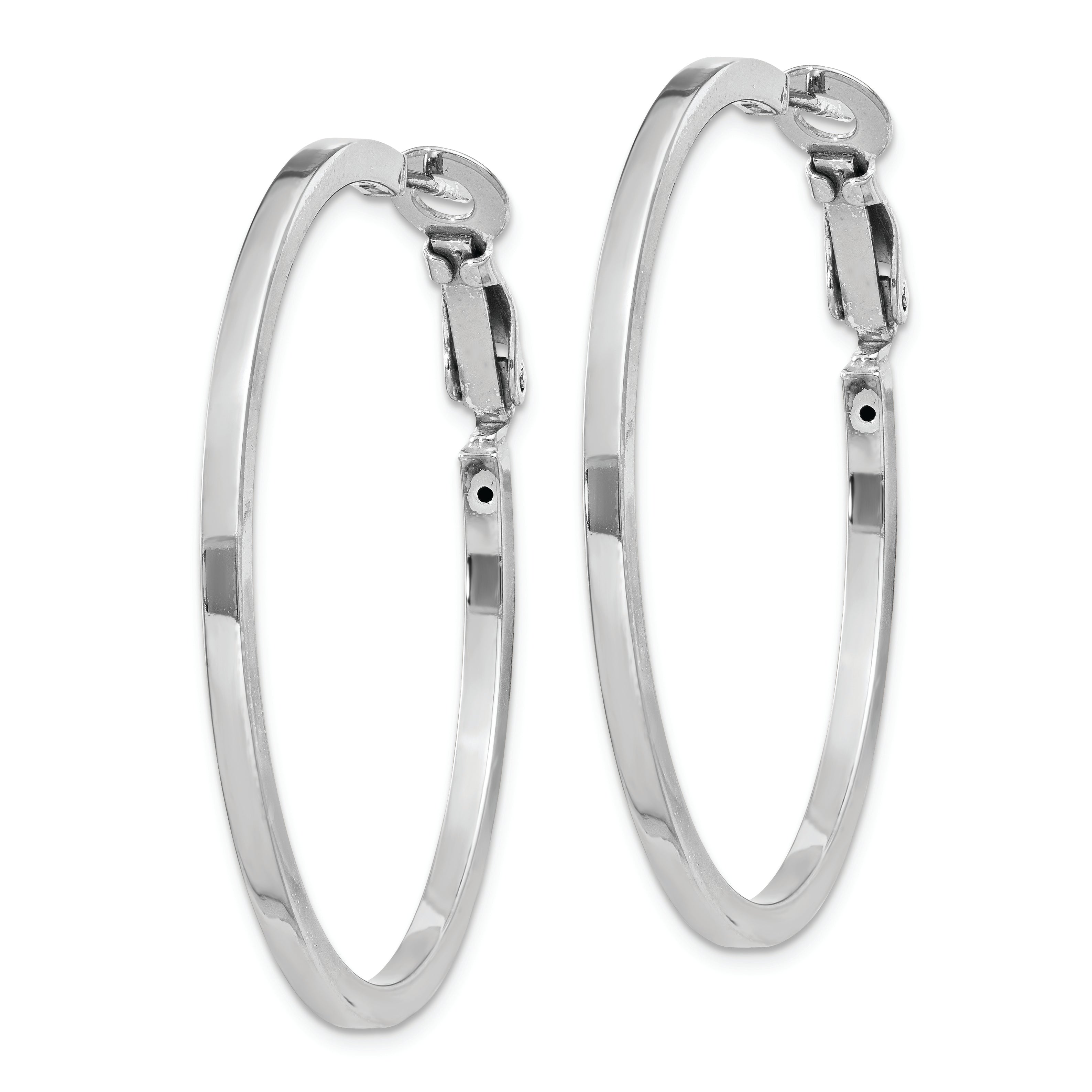 Sterling Silver Rh-Plated 2X40mm Omega Back Round Hoop Earrings