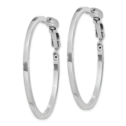Sterling Silver Rh-Plated 2X40mm Omega Back Round Hoop Earrings