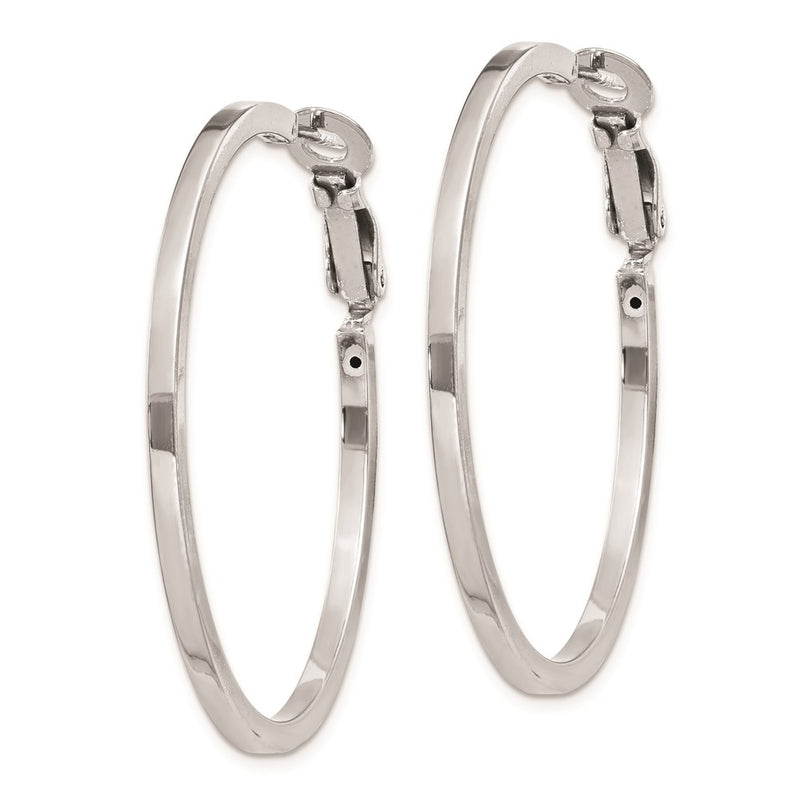 Sterling Silver Rh-Plated 2X40mm Omega Back Round Hoop Earrings