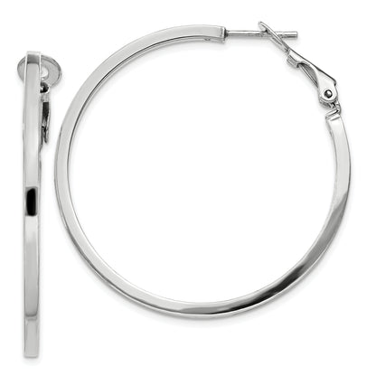 Sterling Silver Rh-Plated 2X40mm Omega Back Round Hoop Earrings