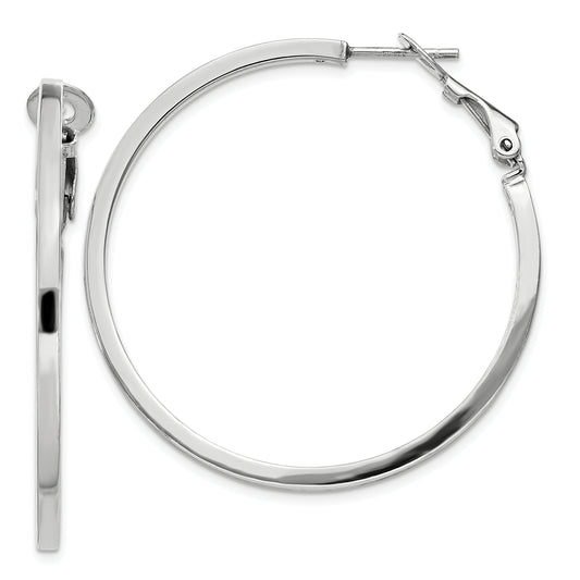 Sterling Silver Rh-Plated 2X40mm Omega Back Round Hoop Earrings