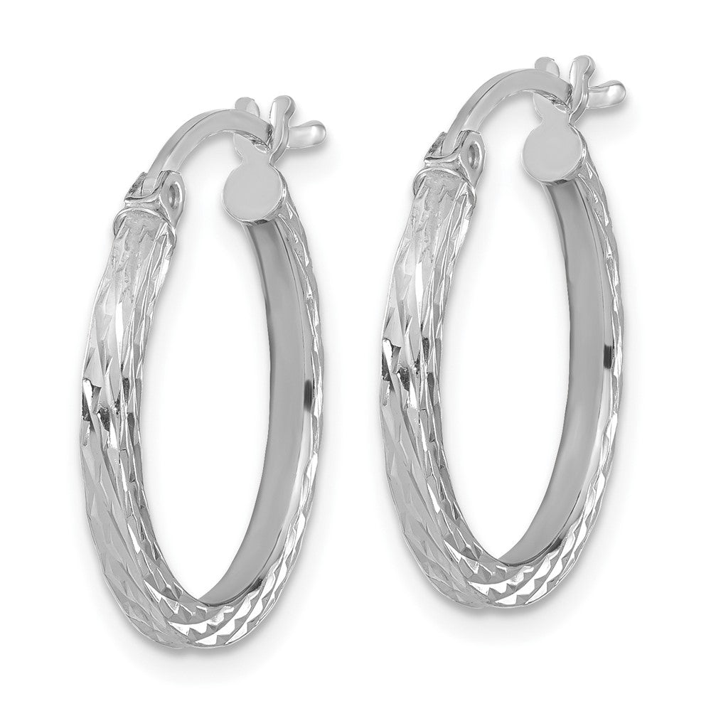 Sterling Silver Rhodium-Plated Diamond-Cut 2X20mm Square Tube Hoop Earrings