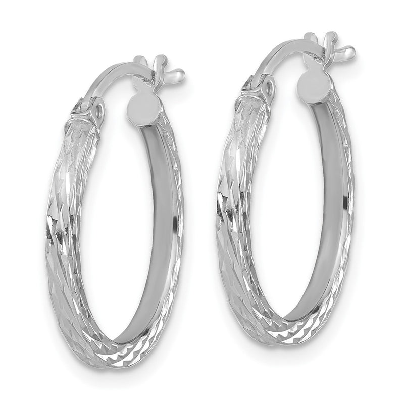 Sterling Silver Rhodium-Plated Diamond-Cut 2X20mm Square Tube Hoop Earrings