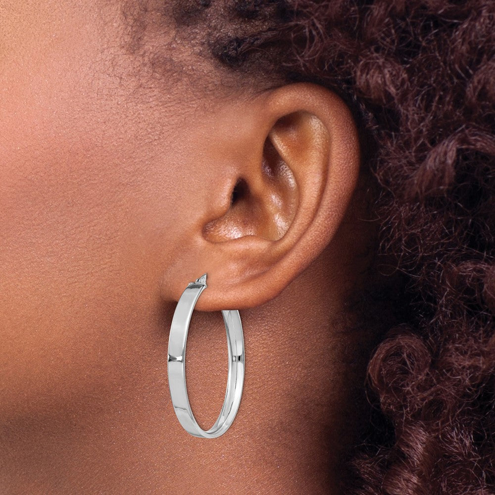 Sterling Silver Rhodium Plated 4.25X35 Hoop Earrings