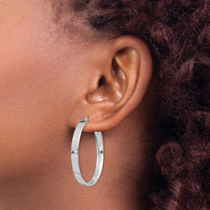 Sterling Silver Rhodium Plated 4.25X35 Hoop Earrings