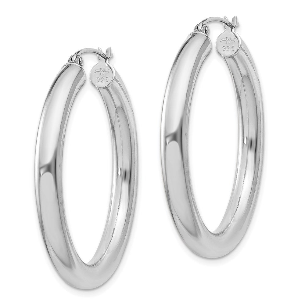 Sterling Silver Rhodium-Plated 4mm Round Hoop Earrings