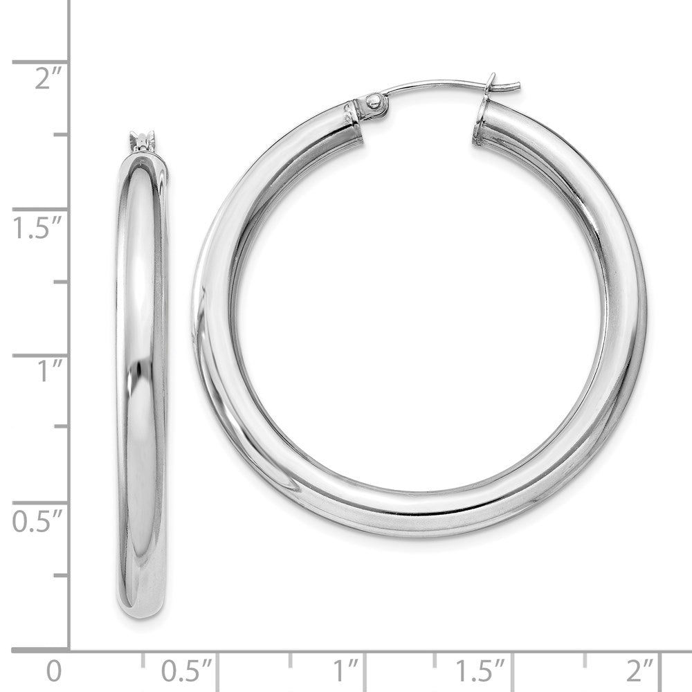 Sterling Silver Rhodium-Plated 4mm Round Hoop Earrings