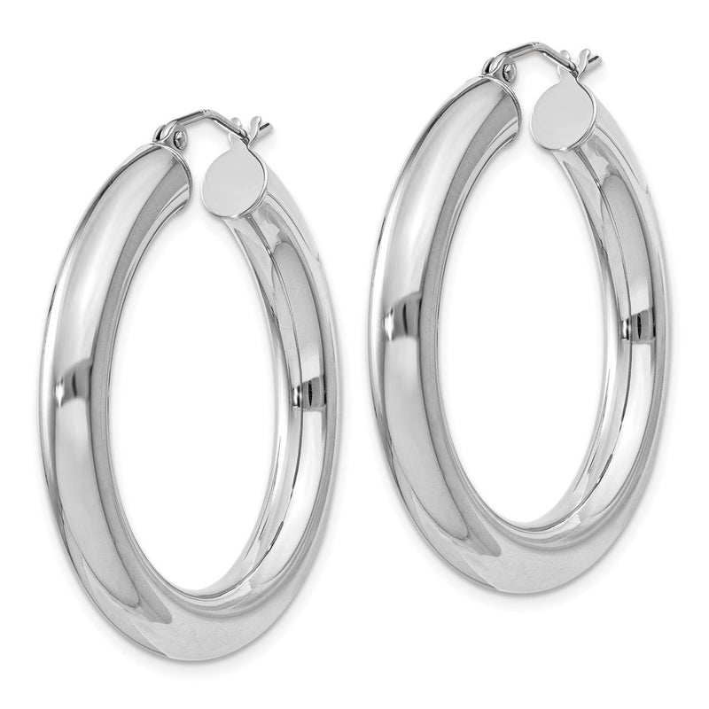 Sterling Silver Rhodium-Plated 5mm Round Hoop Earrings