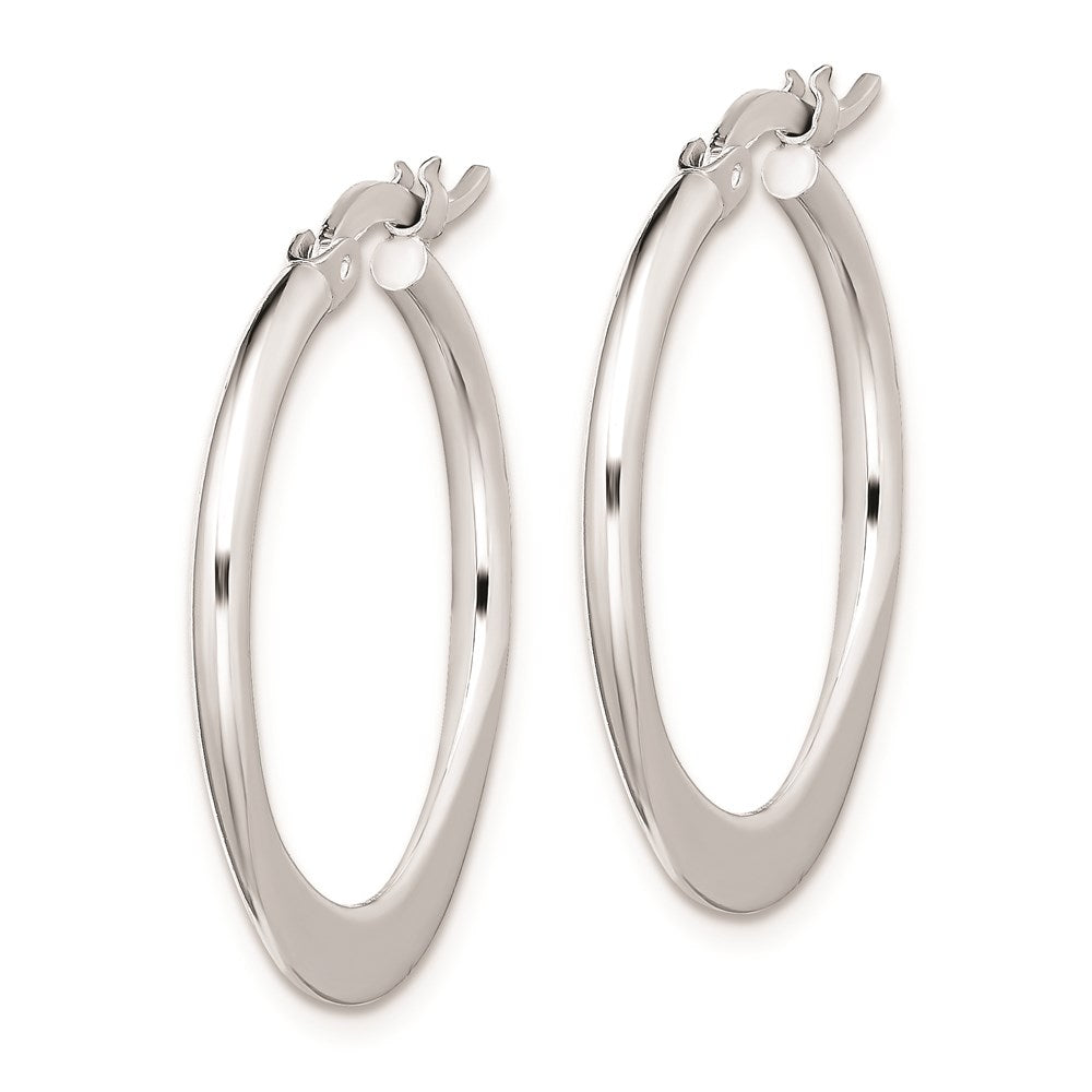 Sterling Silver Rhodium-Plated Polished Tapered Round Hoop Earrings