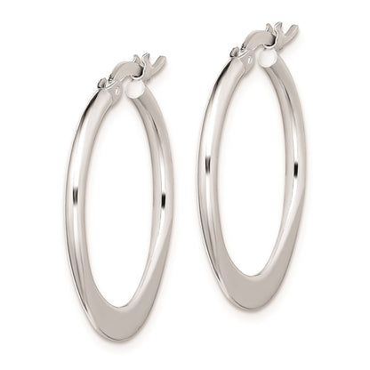 Sterling Silver Rhodium-Plated Polished Tapered Round Hoop Earrings