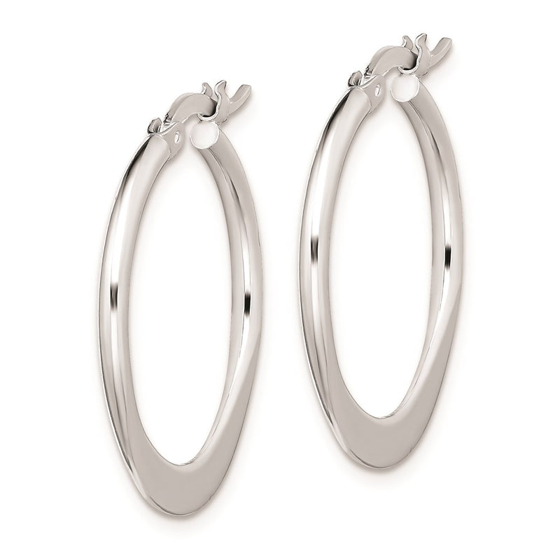 Sterling Silver Rhodium-Plated Polished Tapered Round Hoop Earrings