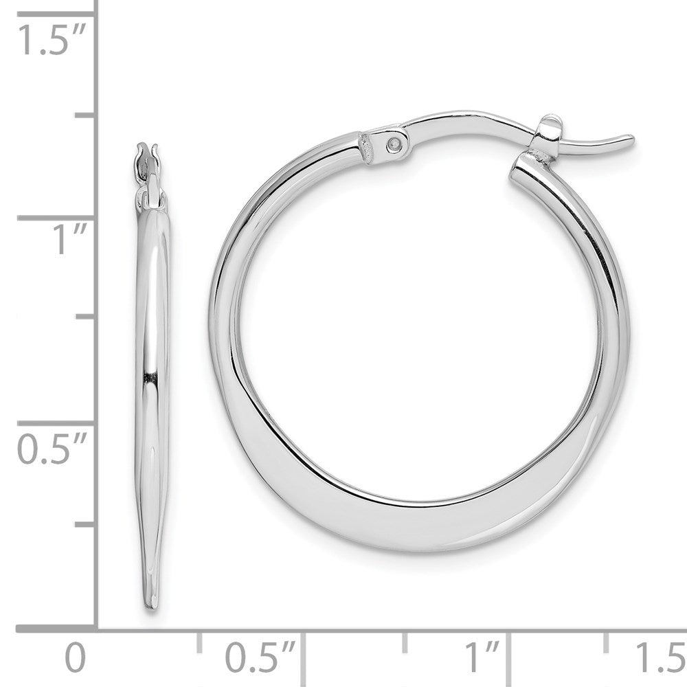 Sterling Silver Rhodium-Plated Polished Tapered Round Hoop Earrings