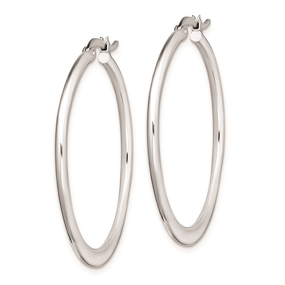 Sterling Silver Rhodium-Plated Polished Tapered Round Hoop Earrings