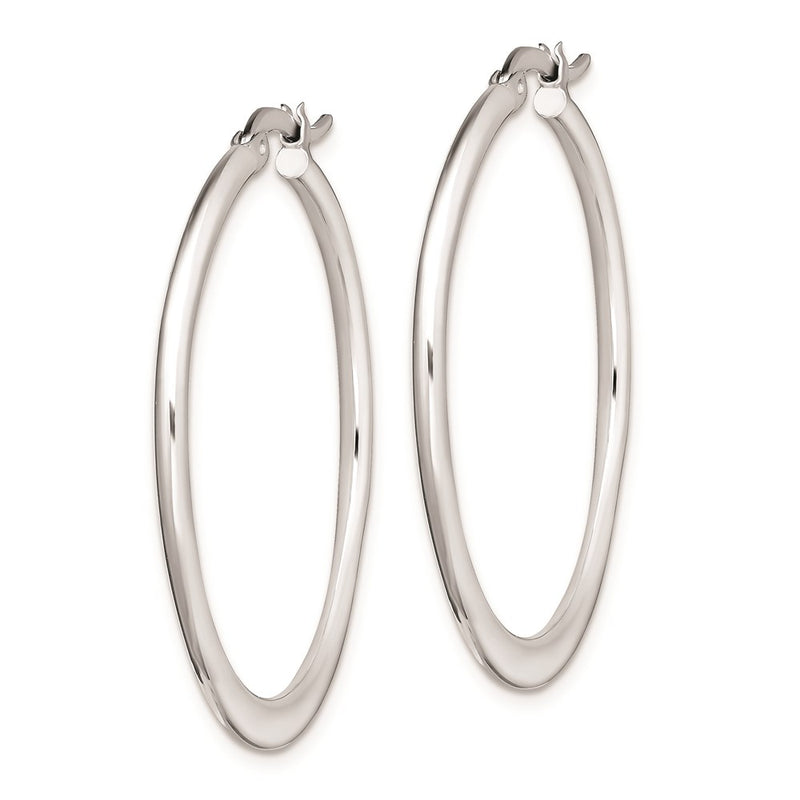 Sterling Silver Rhodium-Plated Polished Tapered Round Hoop Earrings
