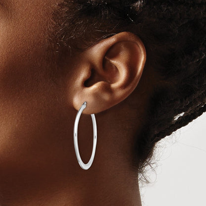 Sterling Silver Rhodium-Plated Polished Tapered Round Hoop Earrings