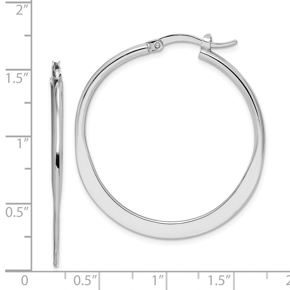 Sterling Silver Rhodium-Plated Polished Tapered Round Hoop Earrings