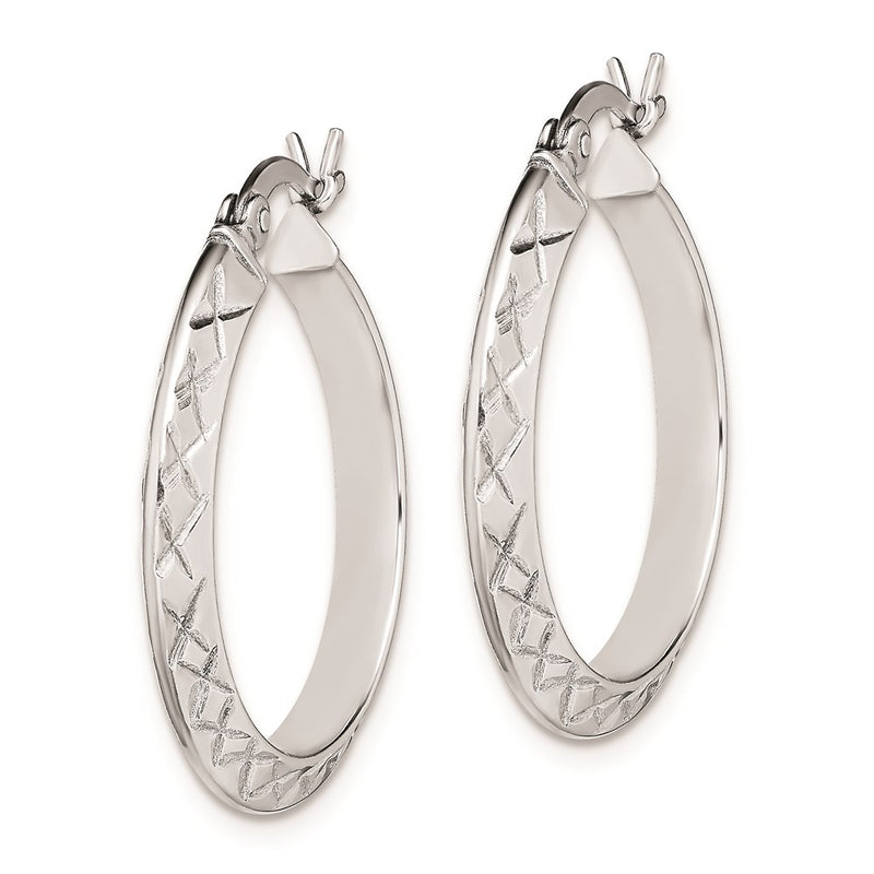 Sterling Silver Rh-Plated D/C Knife Edge 3mm Round Hoop Earrings