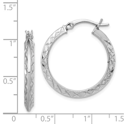 Sterling Silver Rh-Plated D/C Knife Edge 3mm Round Hoop Earrings
