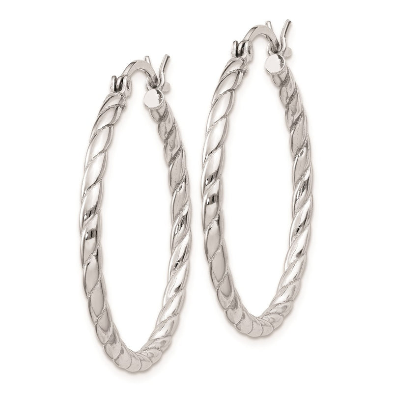 Sterling Silver Rhodium Plated 2X30mm Twisted Hoop Earrings