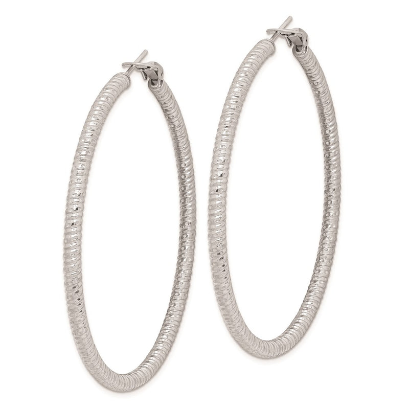 Sterling Silver Rhod-Plated 3.25X60mm Omega Back Hoop Earrings