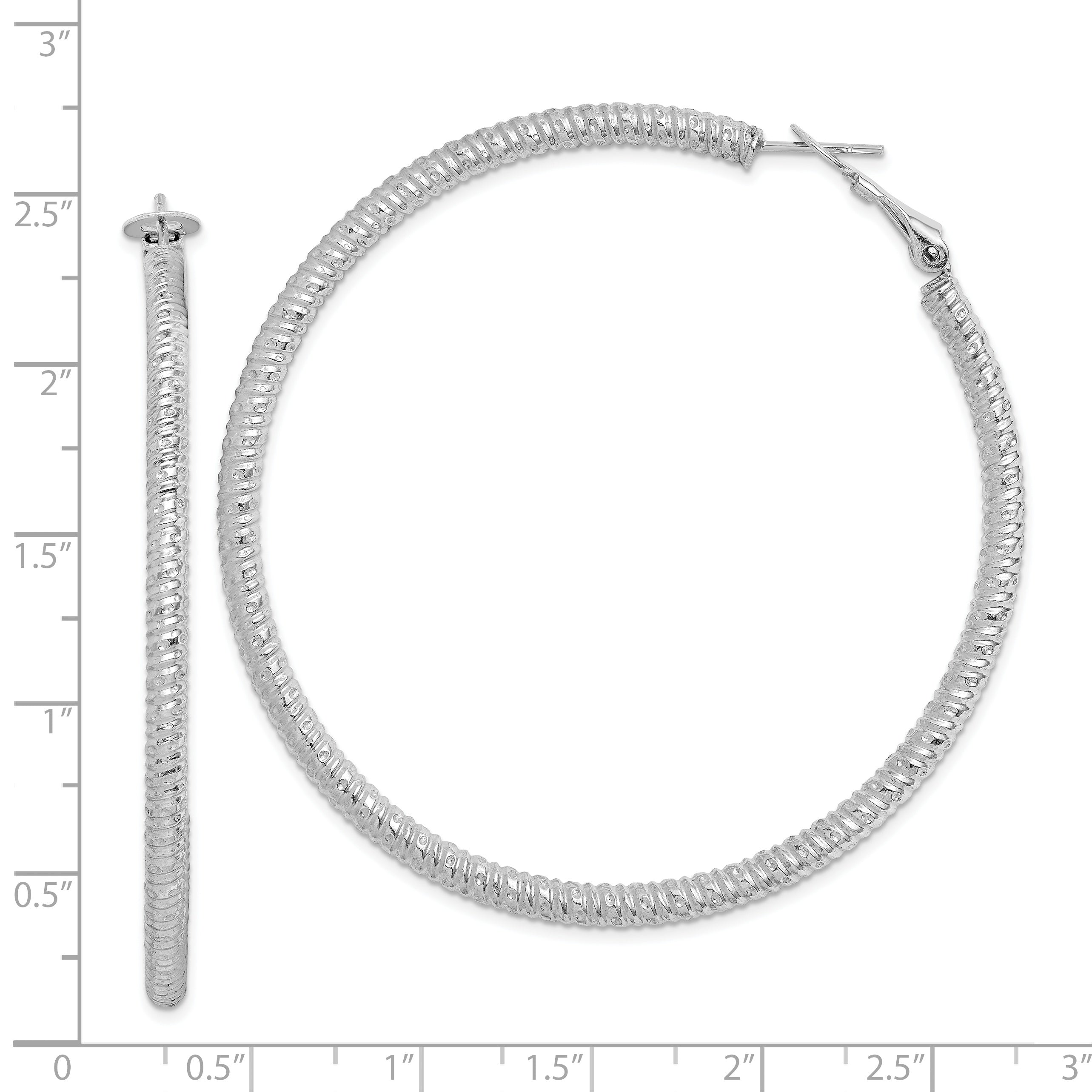 Sterling Silver Rhod-Plated 3.25X60mm Omega Back Hoop Earrings
