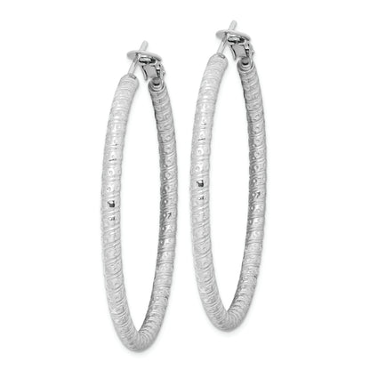 Sterling Silver Rhod-Plated 3.25X50mm Omega Back Hoop Earrings