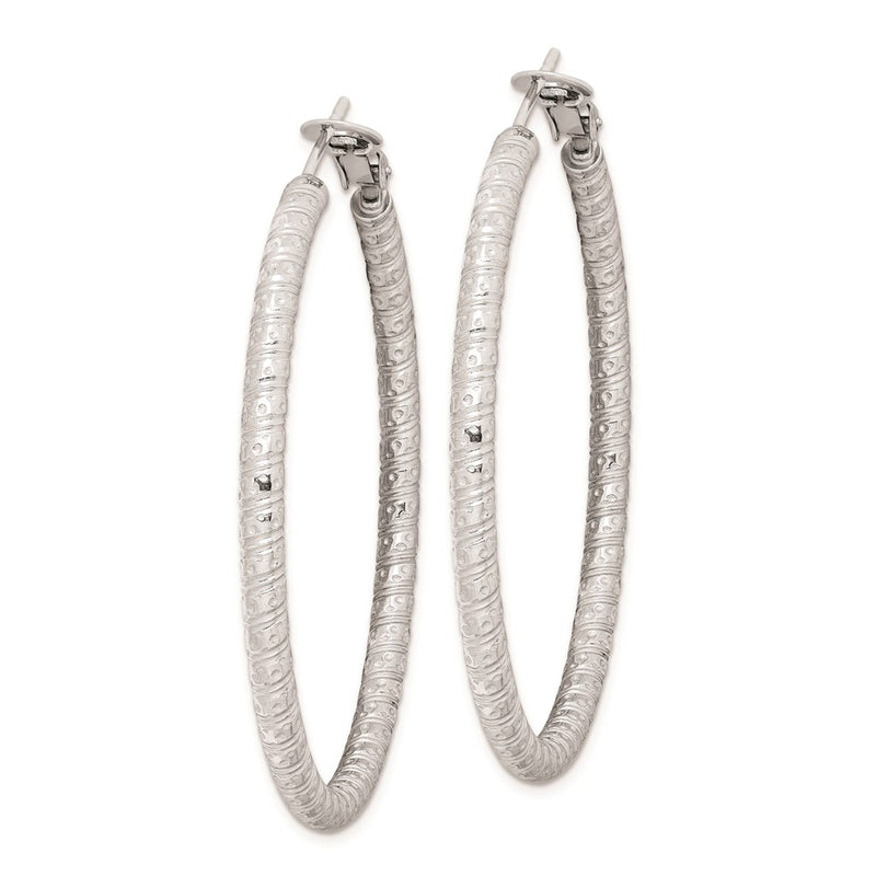 Sterling Silver Rhod-Plated 3.25X50mm Omega Back Hoop Earrings
