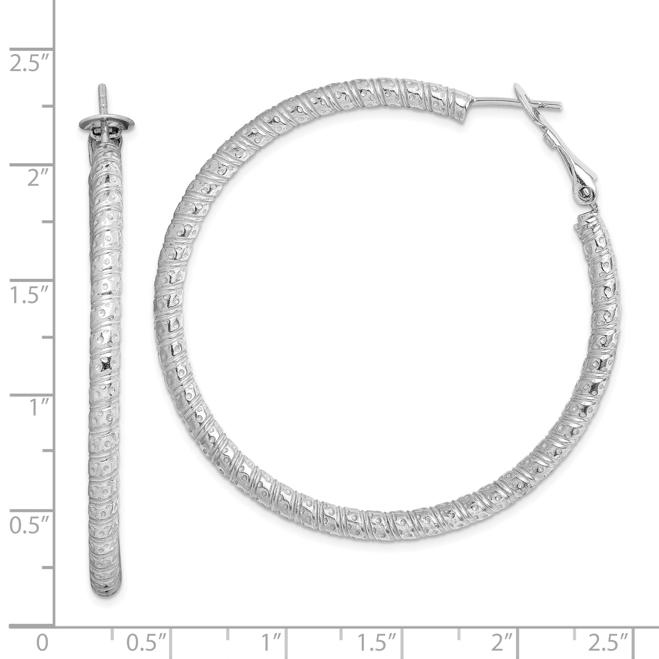 Sterling Silver Rhod-Plated 3.25X50mm Omega Back Hoop Earrings