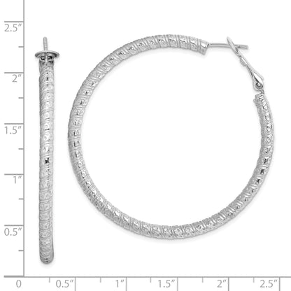 Sterling Silver Rhod-Plated 3.25X50mm Omega Back Hoop Earrings