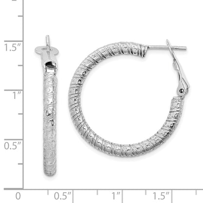 Sterling Silver Rhod-Plated 3.25X30mm Omega Back Hoop Earrings