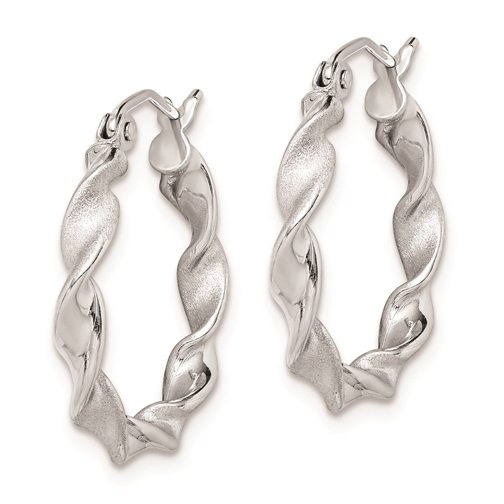 Sterling Silver Rhodium-Plated Polish And Satin 2.5mm Twist Hoop Earrings