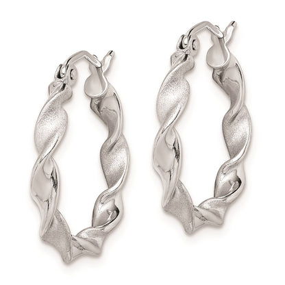 Sterling Silver Rhodium-Plated Polish And Satin 2.5mm Twist Hoop Earrings