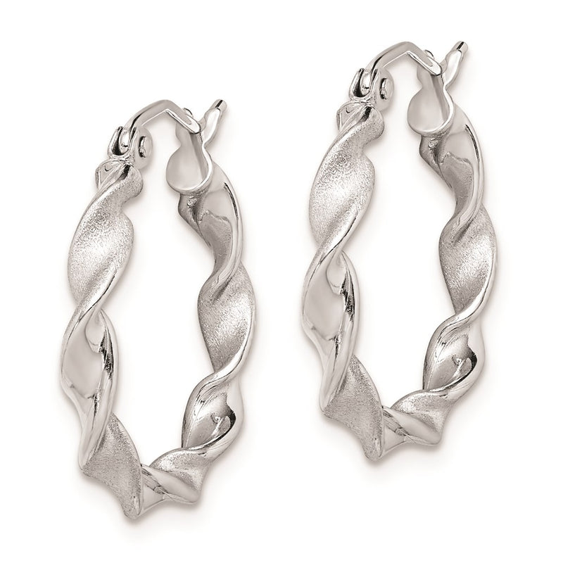 Sterling Silver Rhodium-Plated Polish And Satin 2.5mm Twist Hoop Earrings