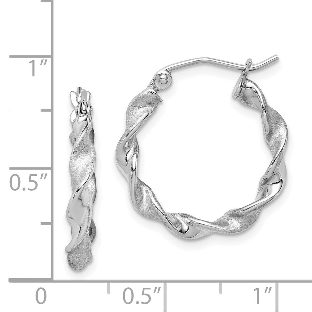 Sterling Silver Rhodium-Plated Polish And Satin 2.5mm Twist Hoop Earrings