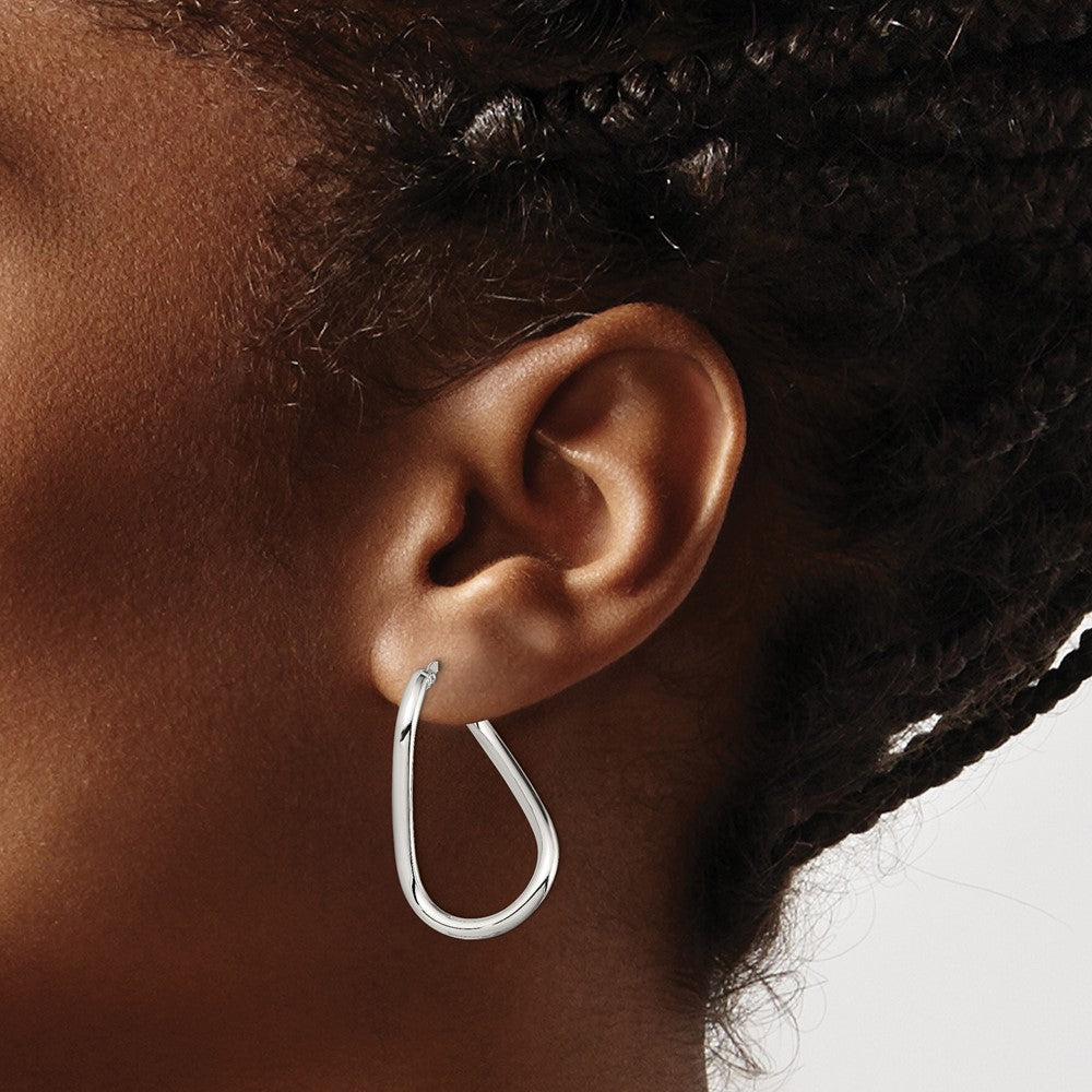Sterling Silver Rhodium-Plated Polished Twisted Oval Hoop Earrings
