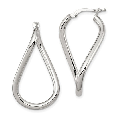 Sterling Silver Rhodium-Plated Polished Twisted Oval Hoop Earrings