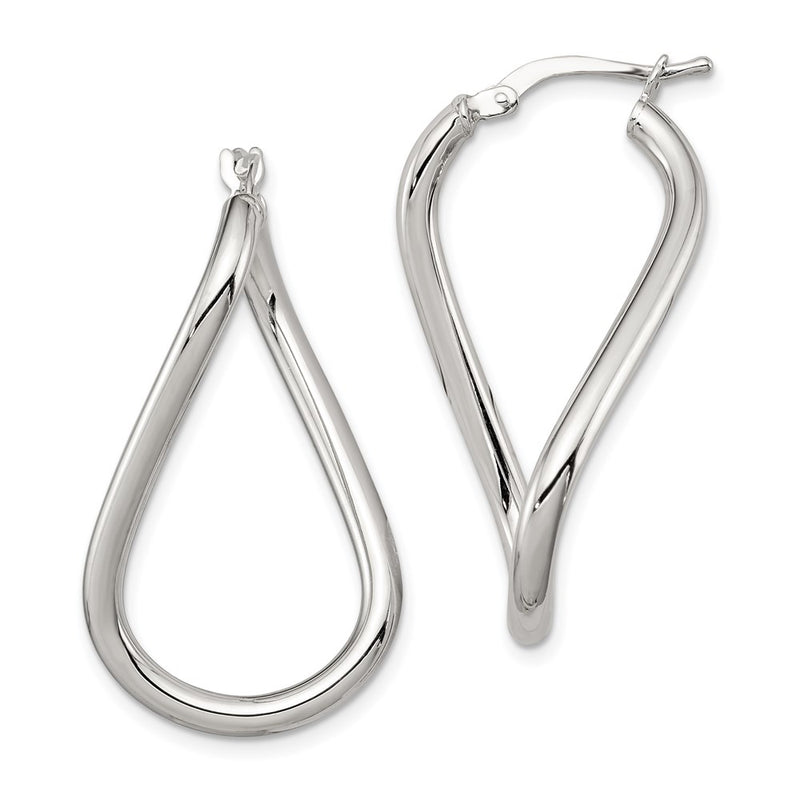 Sterling Silver Rhodium-Plated Polished Twisted Oval Hoop Earrings
