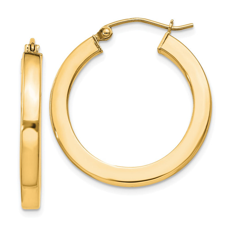 Sterling Silver Flash Gold-Plated 3x25mm Square Tube Hoop Earrings