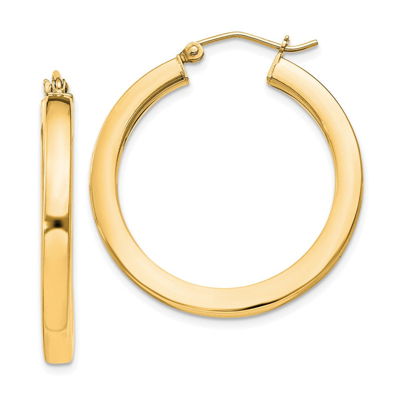 Sterling Silver Flash Gold-Plated 3x30mm Square Tube Hoop Earrings