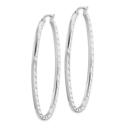 Sterling Silver Rhodium-Plated Diamond-Cut 2mm Oval Hoop Earrings