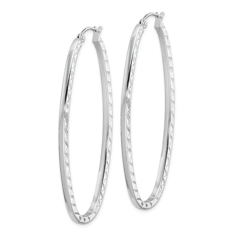 Sterling Silver Rhodium-Plated Diamond-Cut 2mm Oval Hoop Earrings