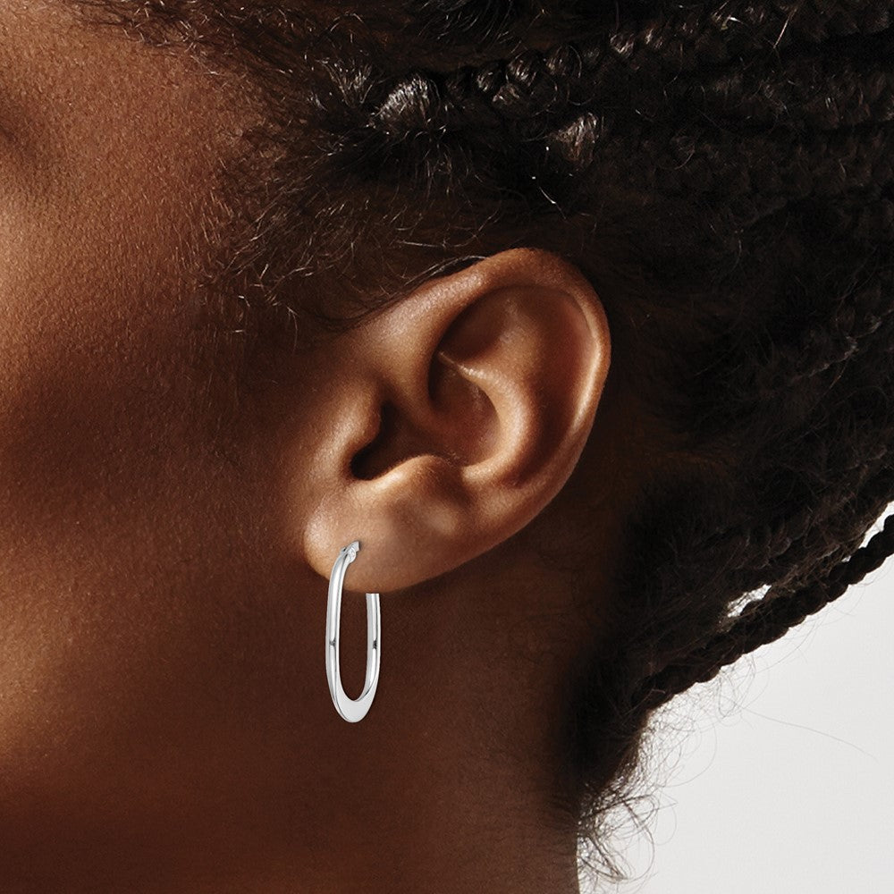 Sterling Silver Rhodium-Plated Polished Squared Oval Hoop Earrings