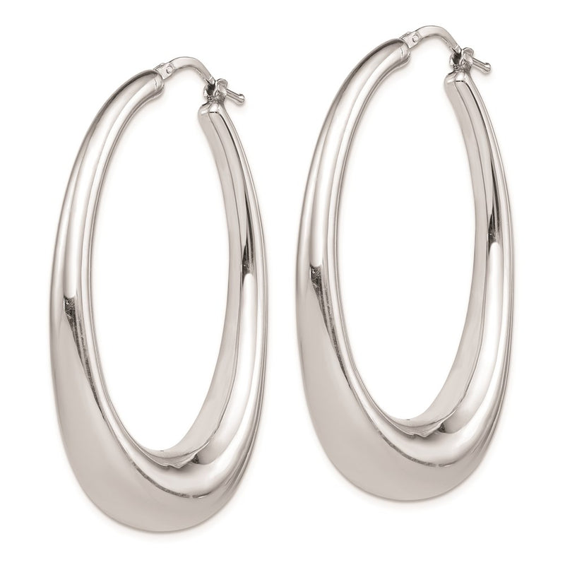 Sterling Silver Rhodium-Plated Polished Hollow Oval Hoop Earrings