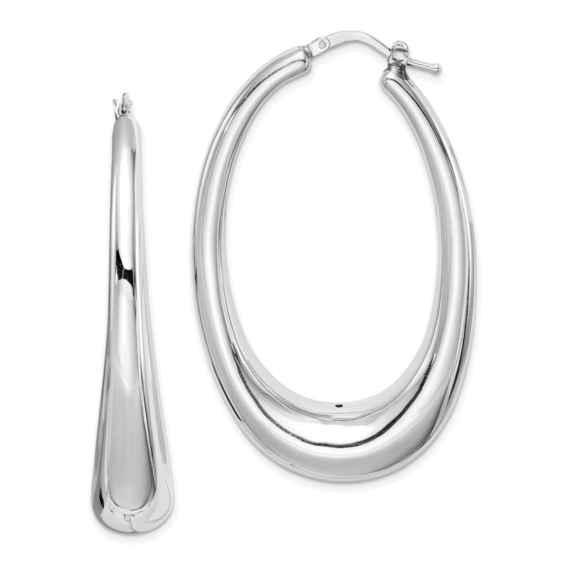 Sterling Silver Rhodium-Plated Polished Hollow Oval Hoop Earrings