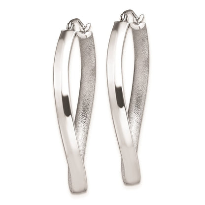 Sterling Silver Rh-Plated Polished/Satin Twisted Oval Hoop Earrings