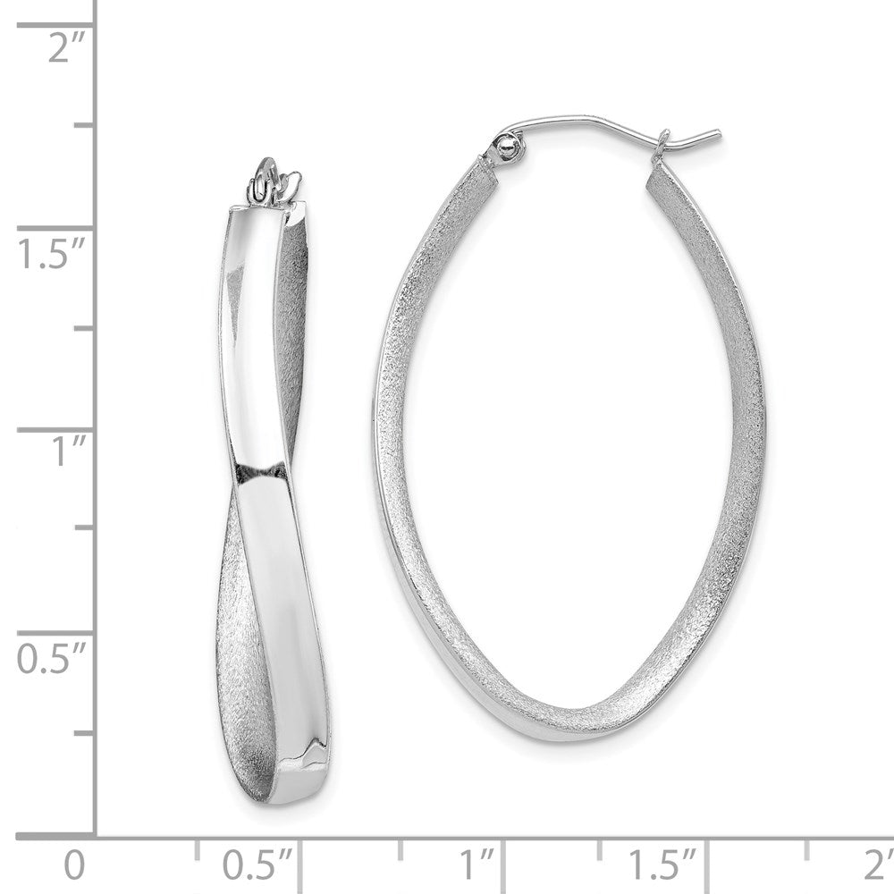 Sterling Silver Rh-Plated Polished/Satin Twisted Oval Hoop Earrings
