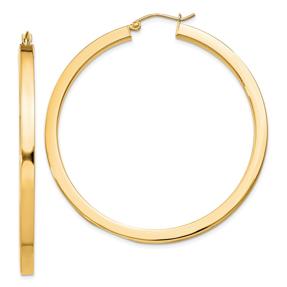 Sterling Silver Flash Gold-Plated 3x50mm Square Tube Hoop Earrings