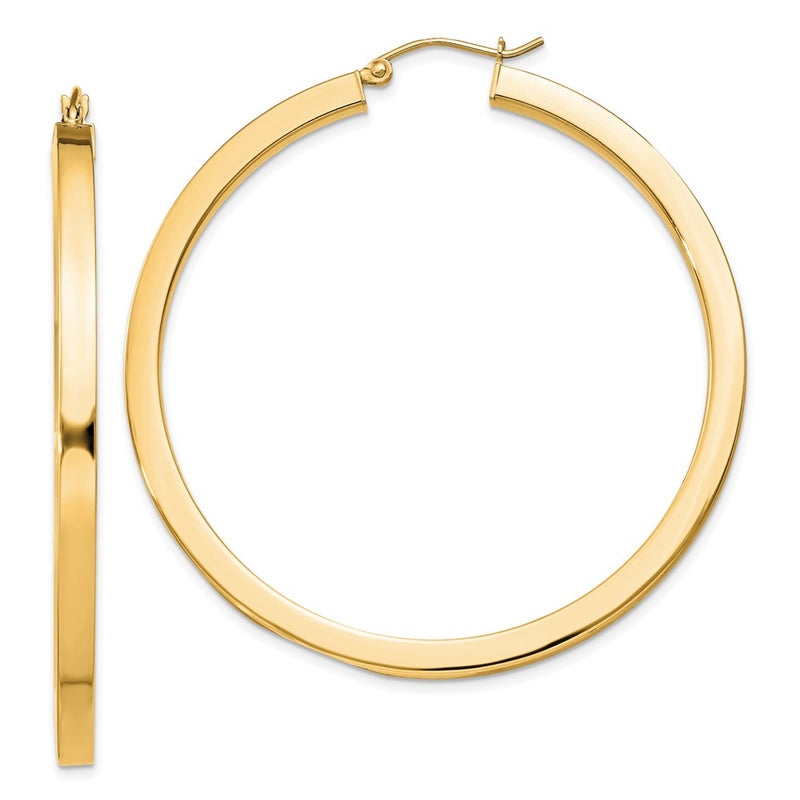 Sterling Silver Flash Gold-Plated 3x50mm Square Tube Hoop Earrings