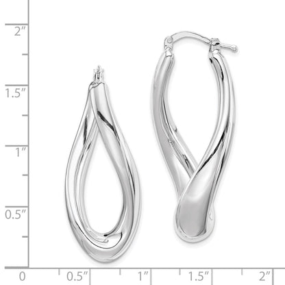 Sterling Silver Rh-Plated Polished Twisted Hollow Oval Hoop Earrings