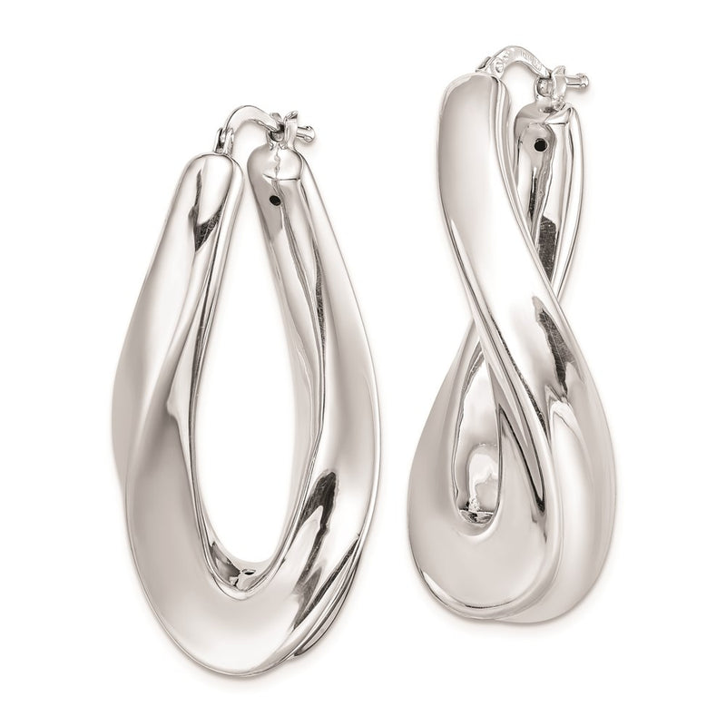 Sterling Silver Rh-Plated Polished Twisted Hollow Oval Hoop Earrings